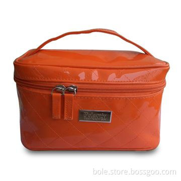 PVC Cosmetic Bag with Diamond Quilting and Shiny Metal Badge Logo, Measures 20 x 9.5 x 12cm